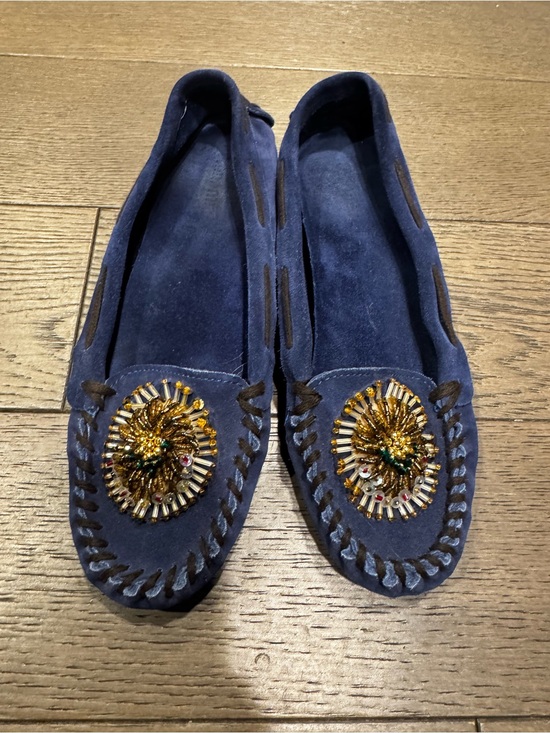 Miu Miu Shoes - Vintage Miu Miu Navy Suede Beaded Moccasin Loafers 39.5